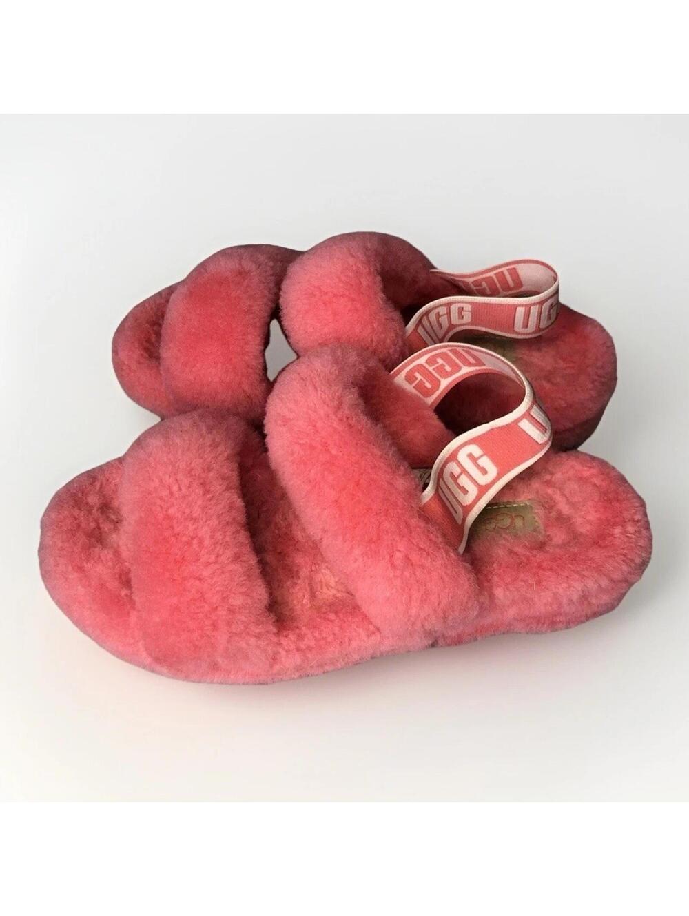 UGG Fluff Yeah Women's Slippers - Pink 7 US Fuzzy Leisurewear Sheep Skin Comfort